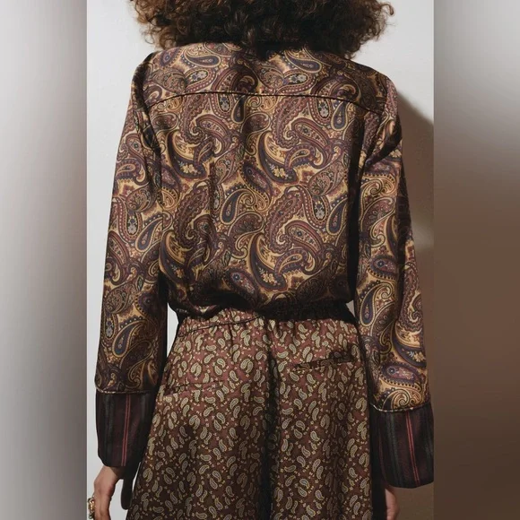 NWT Zara Woman PAISLEY PAJAMA SHIRT ZW COLLECTION Top Blouse Size M Medium - Picture 3 of 11